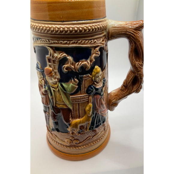 Collectible Intricate Ceramic Bavarian Beer Mug, Woman & Dog Design, 8 Inches - Picture 5 of 6